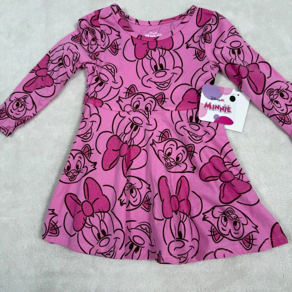 Disney Jr Minnie Mouse Pink Long‎ Sleeve Dress Toddler Girls 18 Months